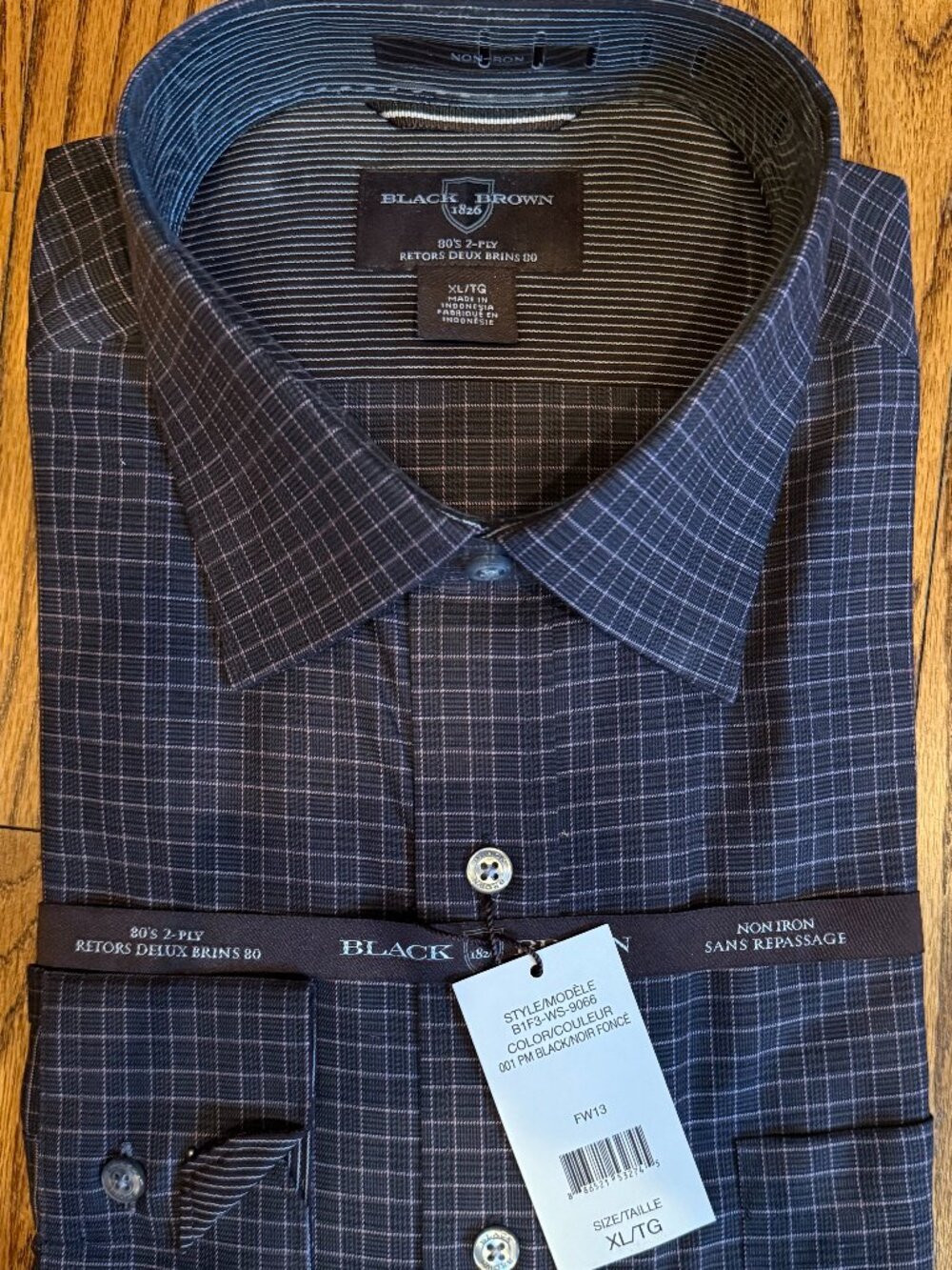 NWT Men's Black Brown 1826 Button Down Shirt XL